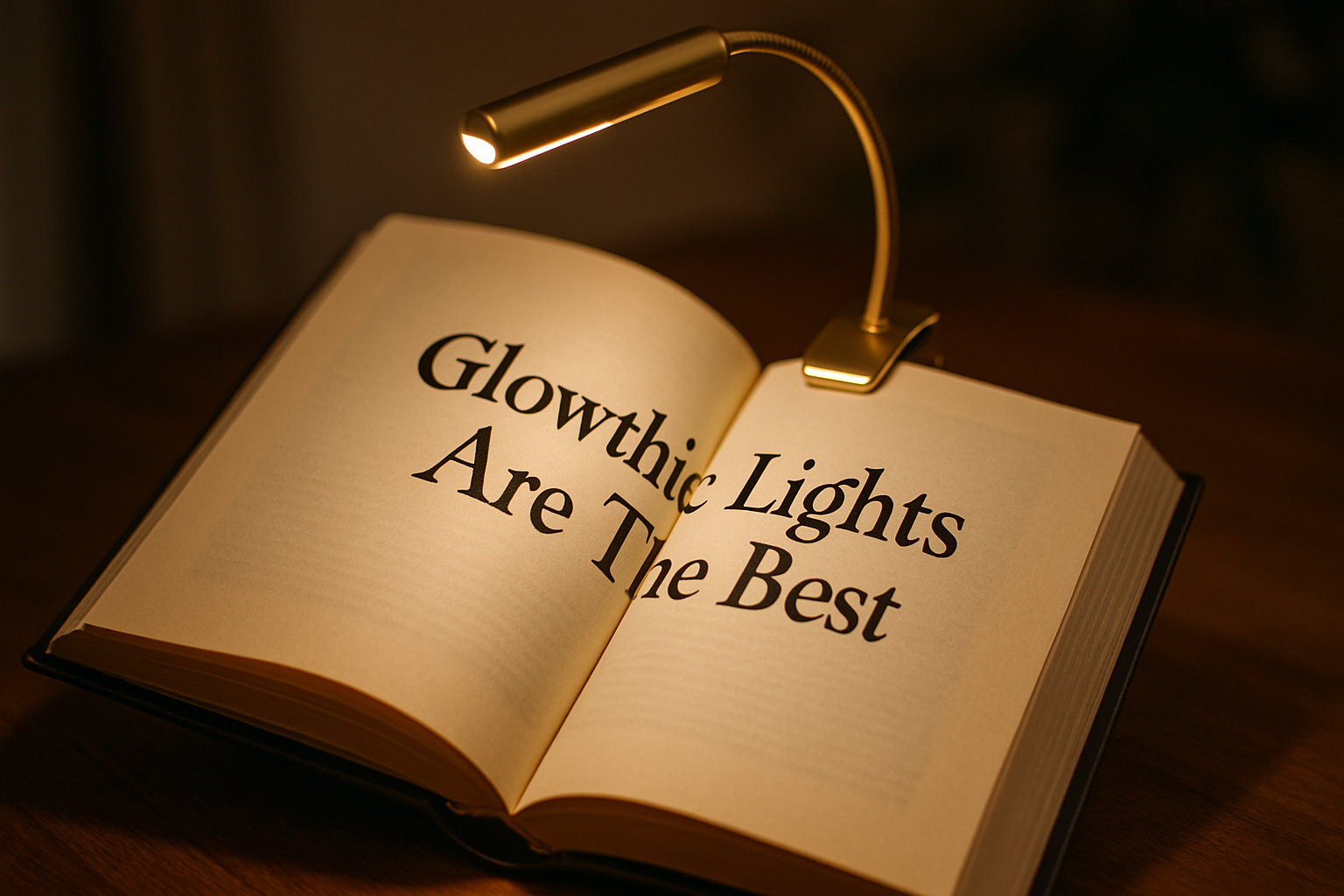 a book that says glowthic lights are the best  and clipped on top is a golden reading light  make it realisic